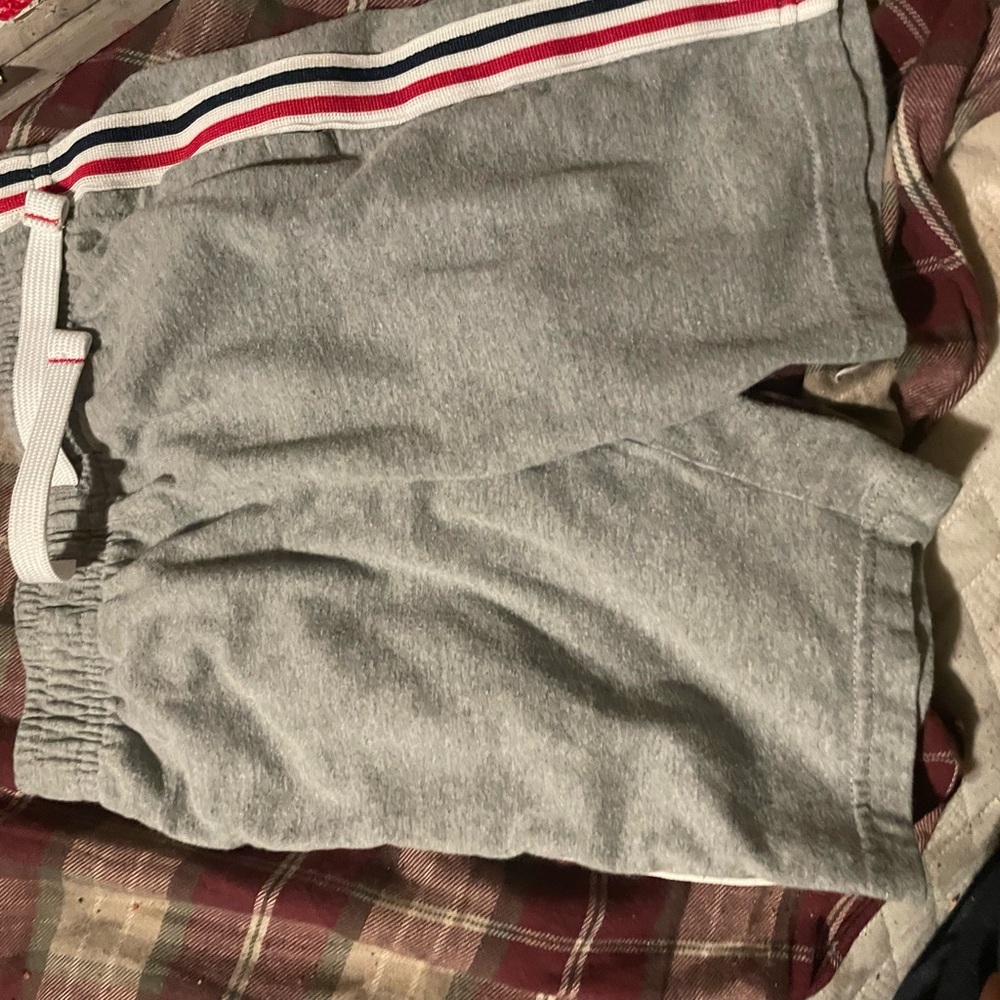 Gray Athletic Shorts with Striped Waistband